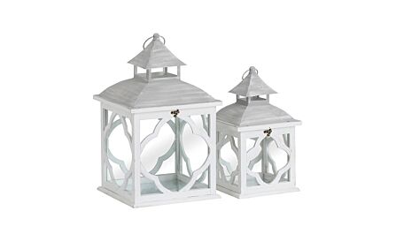 Hill Interiors Set Of 2 Wooden Lanterns With Marrakesh Patterns-19492 1