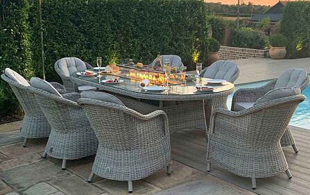 Maze Oxford 8 Seat Oval Fire Pit Dining Set with Heritage Chairs-KIT-OX-230-OFP-HC 1