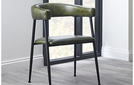 Pacific Lifestyle Ferrero Sage Green Leather and Iron Curved Dining Chair-15-304-SAG 1