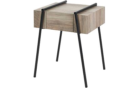 Pacific Lifestyle Osato 1 Drawer Side Table - Light Brown Wood Veneer and Black Metal-76-539 1