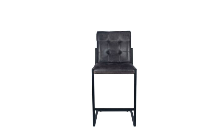 Pacific Lifestyle Steel Grey Leather & Iron Buttoned Bar Stool