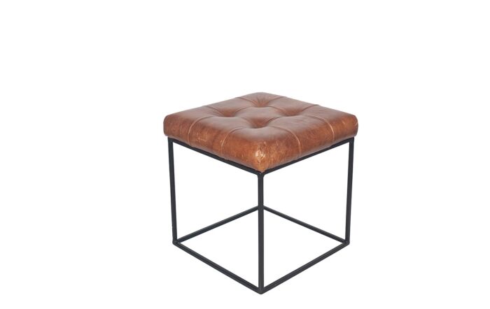 Pacific Lifestyle Arlo Vintage Brown Leather and Iron Buttoned Stool-15-273-VB