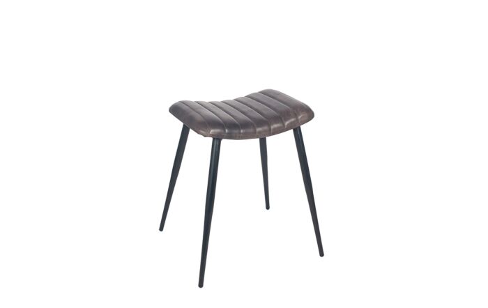 Pacific Lifestyle Giovanni Steel Grey Leather and Iron Curved Stool