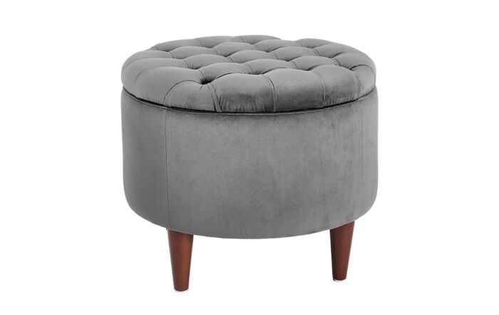 Pacific Lifestyle Alena Dove Grey Velvet Buttoned Pouffe with Storage-15-292-DG 1