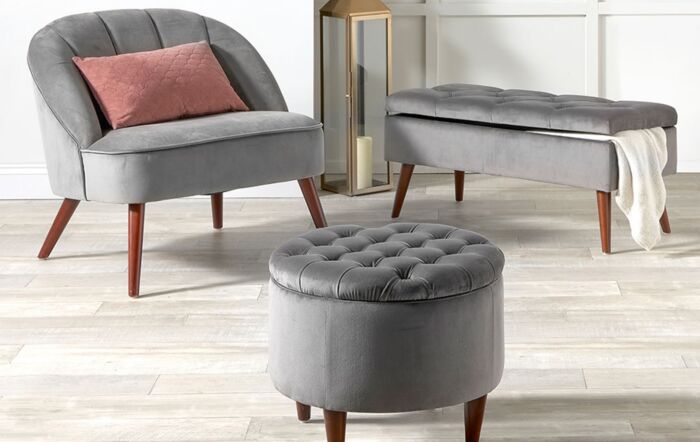 Pacific Lifestyle Pelagia Dove Grey Velvet Buttoned Bench with Storage-15-293-DG