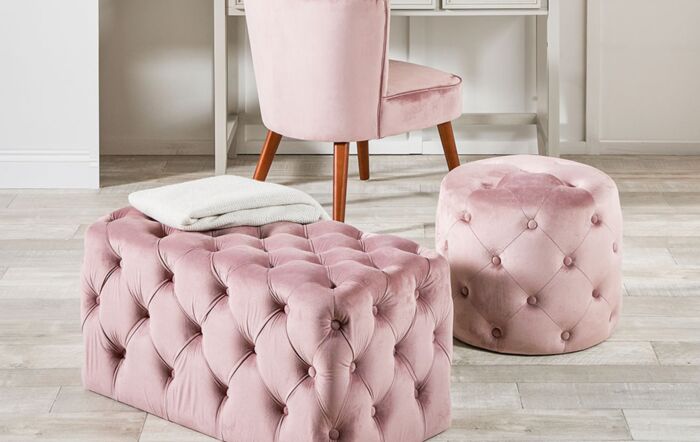 Pacific Lifestyle Seraphina Blush Pink Velvet Buttoned Rectangular Ottoman-15-294-BP