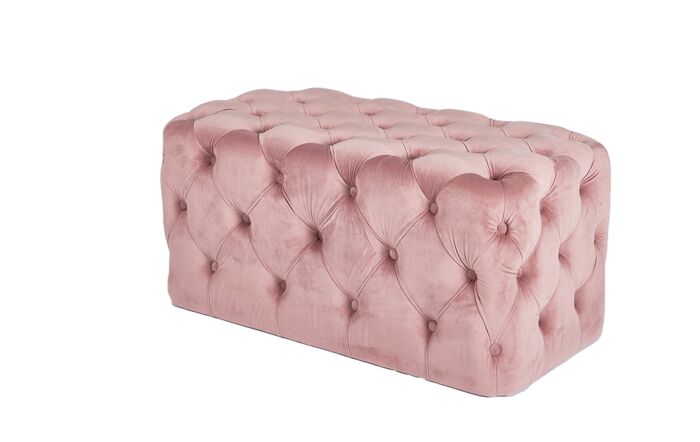Pacific Lifestyle Seraphina Blush Pink Velvet Buttoned Rectangular Ottoman
