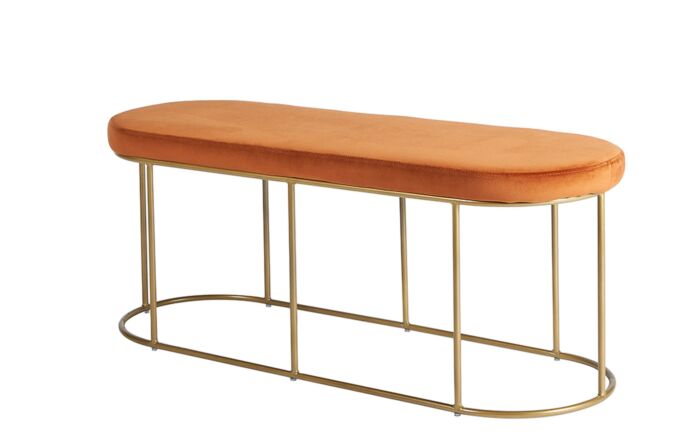 Pacific Lifestyle Nino Tobacco Velvet Bench with Gold Metal Frame