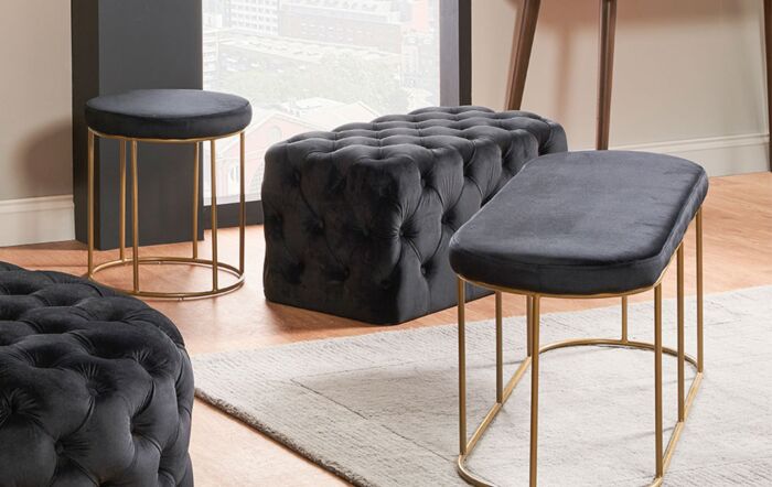 Pacific Lifestyle Nino Black Velvet Bench with Gold Metal Frame-15-295-BK