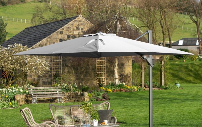 Pacific Lifestyle Challenger T2 3.5 x 2.6m Rectangular Luna Grey Free Arm Parasol With 90kg Wheeled Base-18-304-LG & 18-125