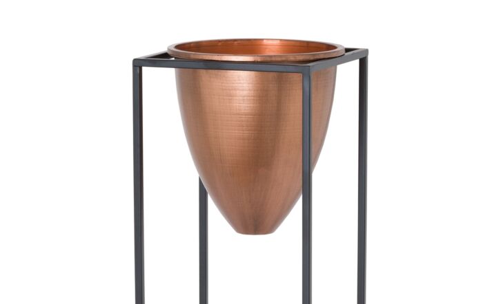 Hill Interiors Large Copper Bullet Planter On Black Frame-19506