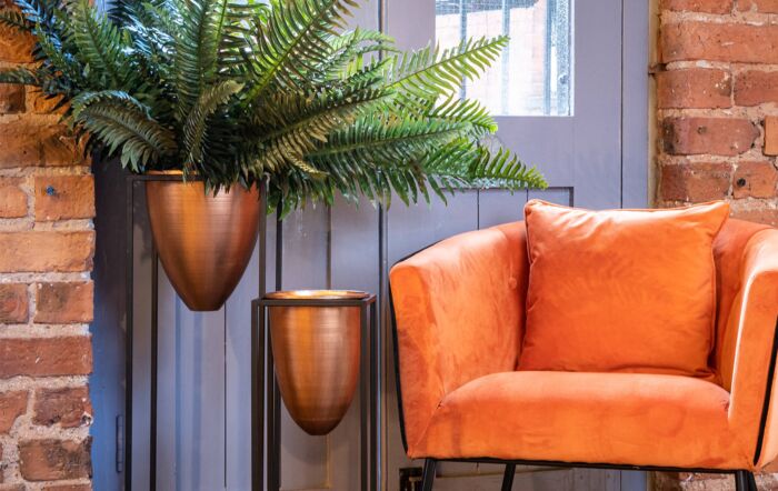 Hill Interiors Large Copper Bullet Planter On Black Frame-19506