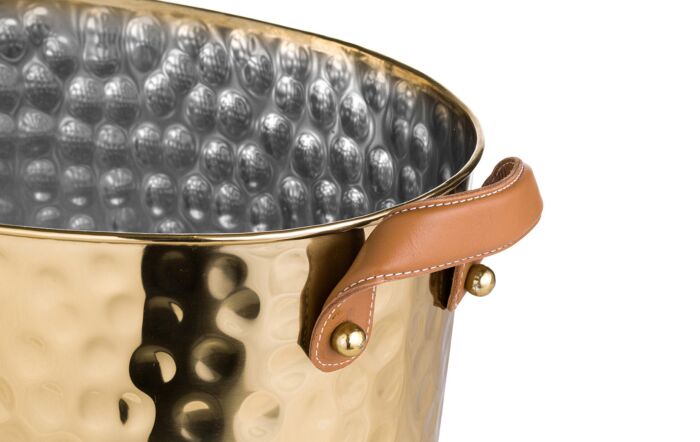 Hill Interiors Brass Large Leather Handled Champagne Cooler-20240