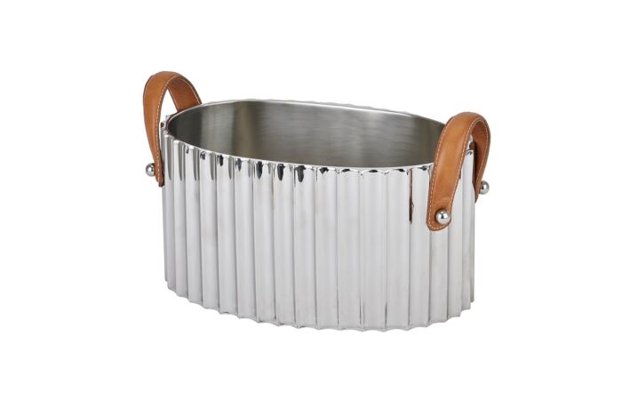 Hill Interiors Large Silver Fluted Leather Handled Champagne Cooler-22567 1