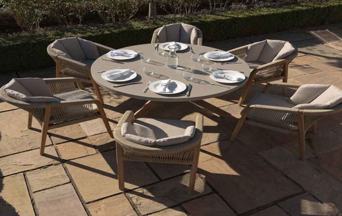 Maze Martinique Rope 6 Seat Round Dining Set-MART-6SRDS-LB