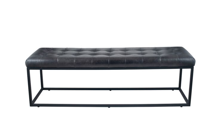 Pacific Lifestyle Arlo Steel Grey Leather & Iron Buttoned Bench