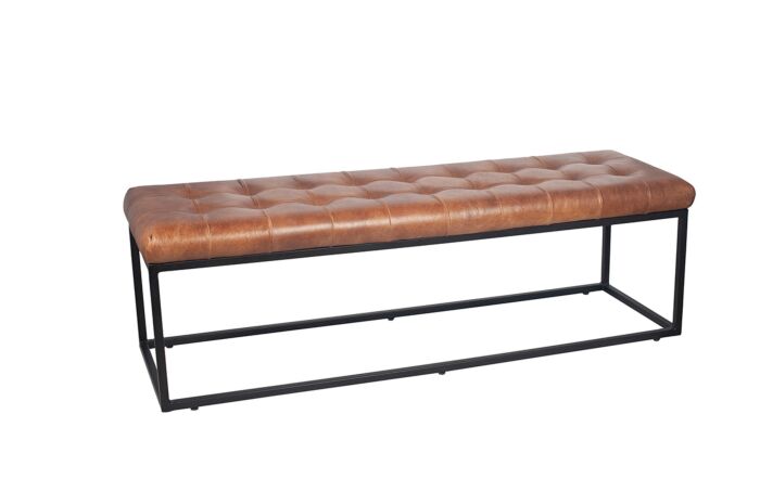 Pacific Lifestyle Arlo Vintage Brown Leather and Iron Buttoned Bench