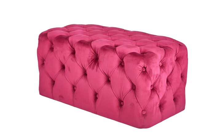 Pacific Lifestyle Seraphina Raspberry Velvet Buttoned Rectangular Ottoman