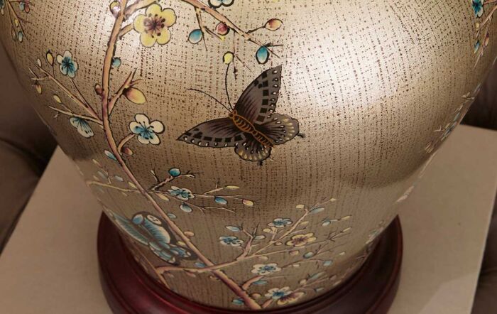 Pacific Lifestyle Papilion Butterfly Ceramic Table Lamp with Wooden Base -30-088-K