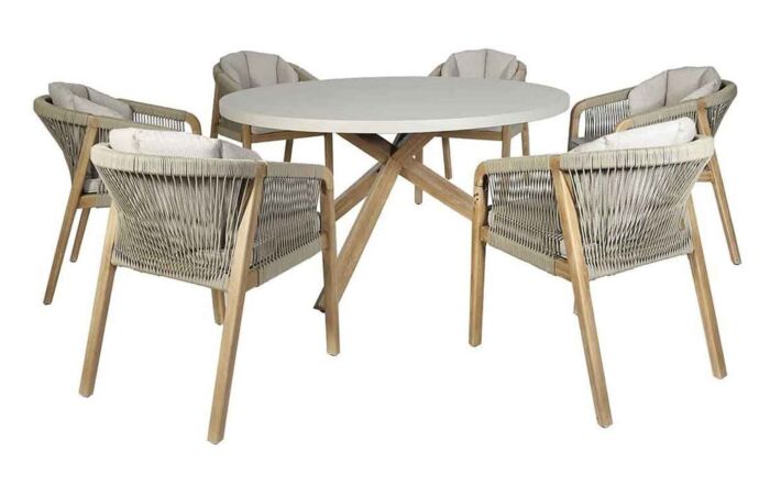 Maze Martinique Rope 6 Seat Round Dining Set-MART-6SRDS-LB