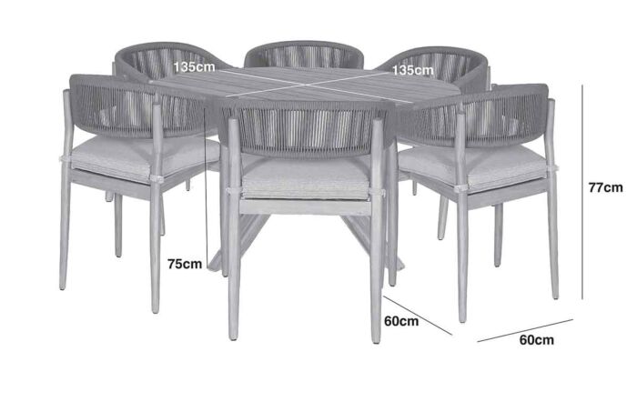 Maze Porto Rope 6 Seat Round Dining Set - Light Brown-PORTO-6SRDS-SS