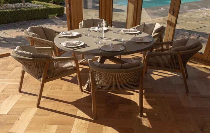 Maze Martinique Rope 6 Seat Round Dining Set-MART-6SRDS-LB