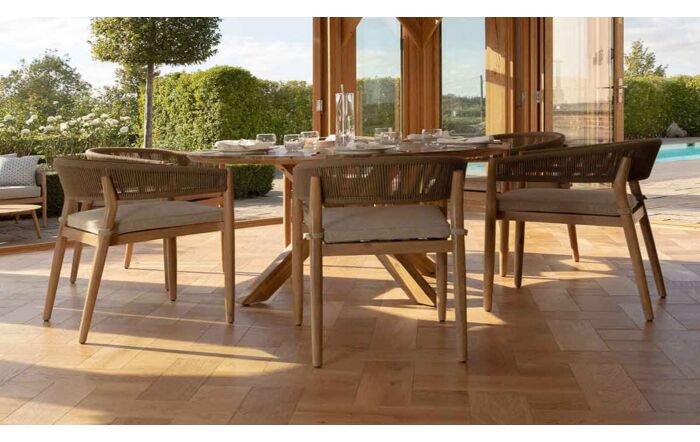 Maze Porto Rope 6 Seat Round Dining Set - Light Brown-PORTO-6SRDS-SS