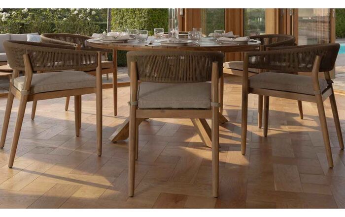 Maze Porto Rope 6 Seat Round Dining Set - Light Brown-PORTO-6SRDS-SS