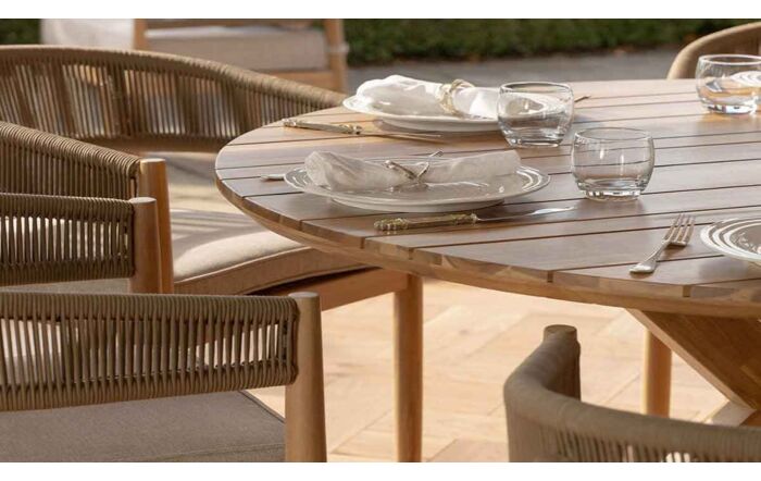 Maze Porto Rope 6 Seat Round Dining Set - Light Brown-PORTO-6SRDS-SS