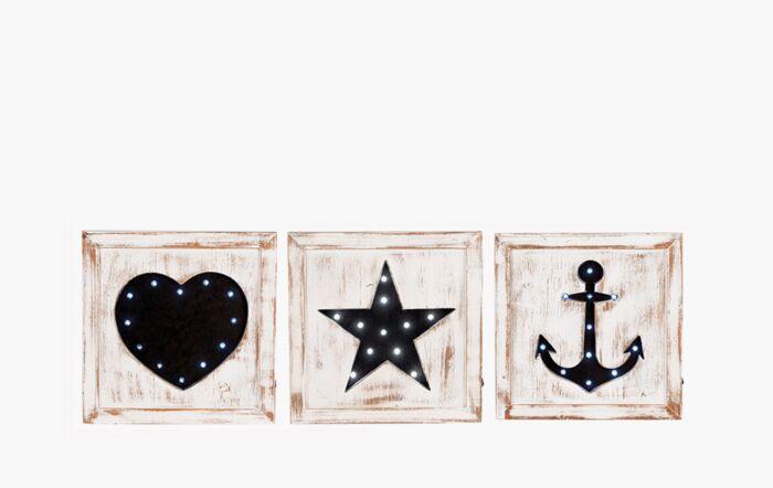 Pacific Lifestyle S/3 Natural Wash Fir Wood Square LED Wall Plaques