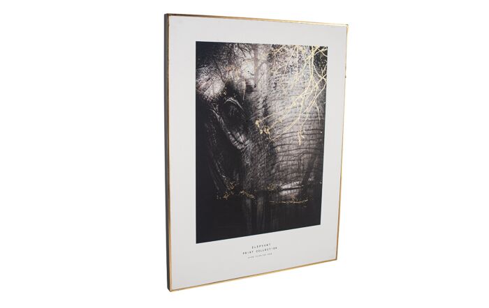 Pacific Lifestyle Mono Elephant Print with Gold Detail and Black Frame