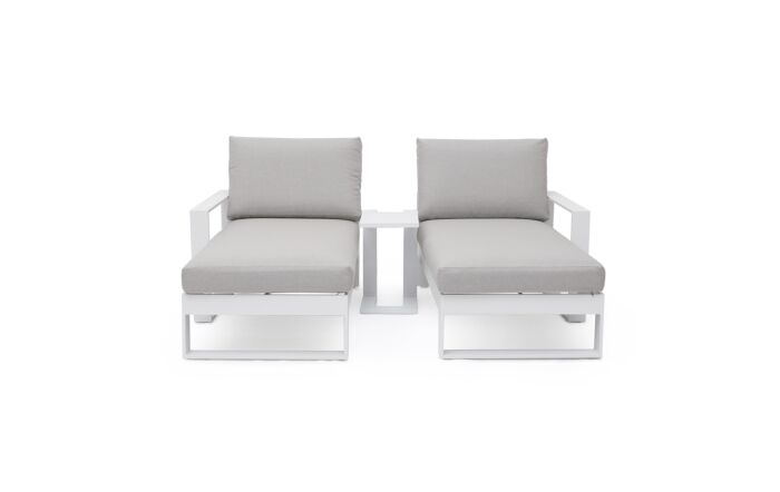Maze Amalfi Double Sunlounger with Side Table - White-ALU-A-403515