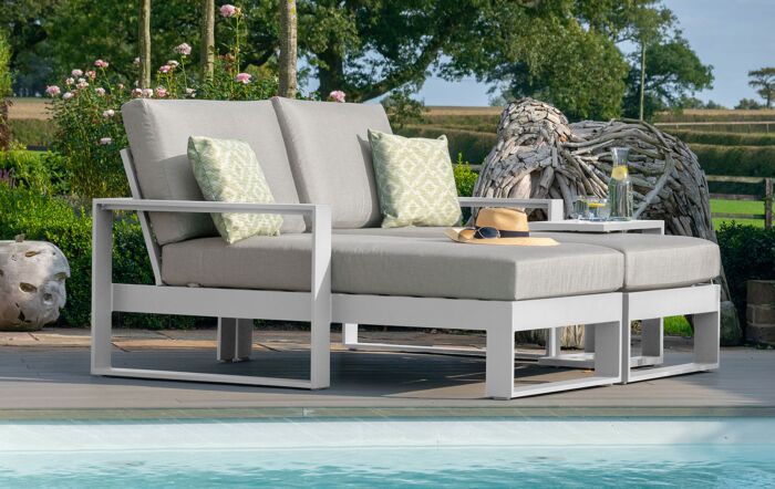Maze Amalfi Double Sunlounger with Side Table - White-ALU-A-403515