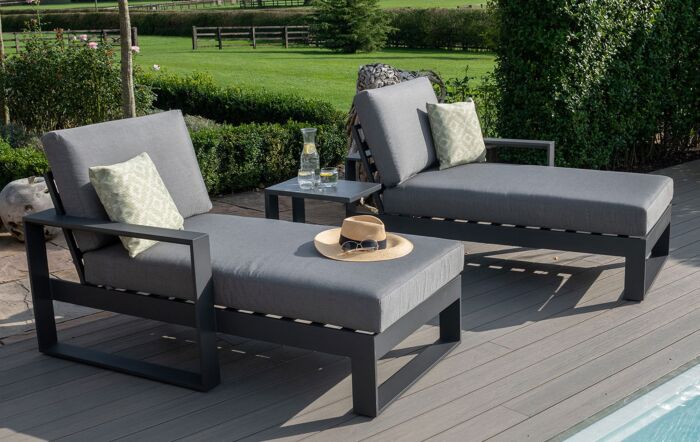 Maze Amalfi Double Sunlounger with Side Table - Grey-ALU-A-403512
