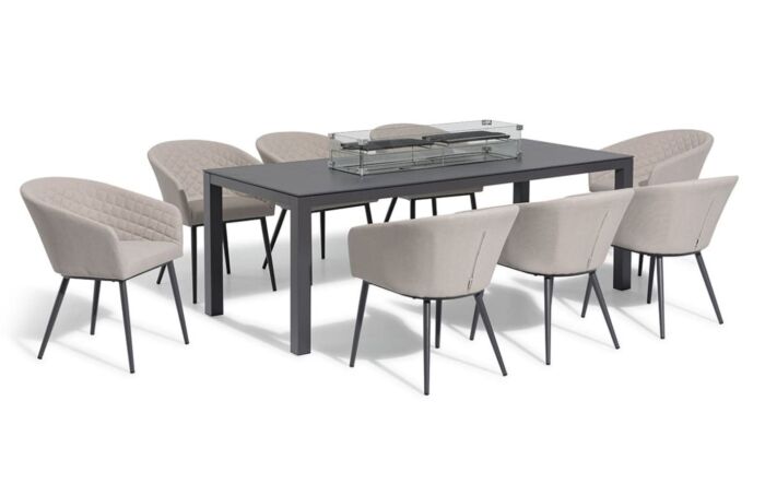 Maze Ambition 8 Seat Rectangular Fire Pit Dining Set-FB-DN-AMB-8SFP-SS-OT