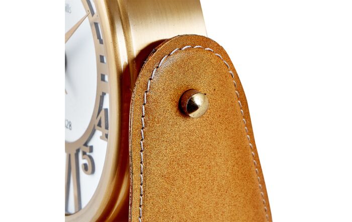 Pacific Lifestye Tan Leather And Antique Brass Table Desk Clock-75-223-AB