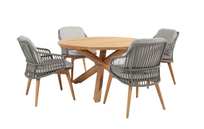 4 Seasons Outdoor Prado 130cm Round Table with 4 Ancora Dining Chairs