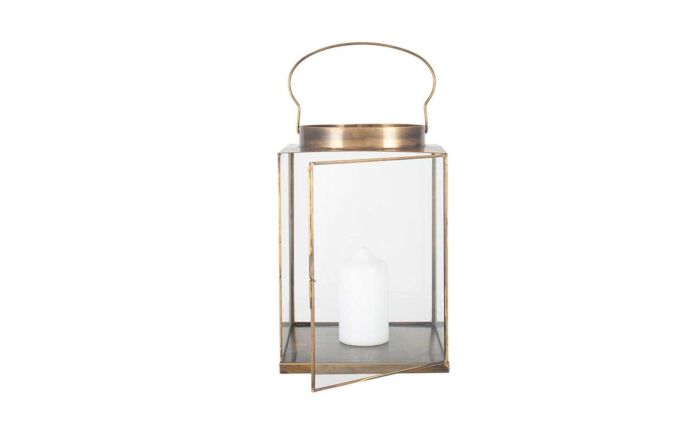Pacific Lifestyle Antique Brass Metal and Glass Small Square Lantern