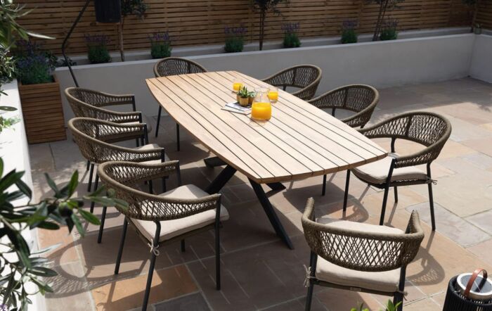 Maze Bali Rope 8 Seat Oval Dining Set With Oatmeal Cushions-BALI-8SODS-GR-OT