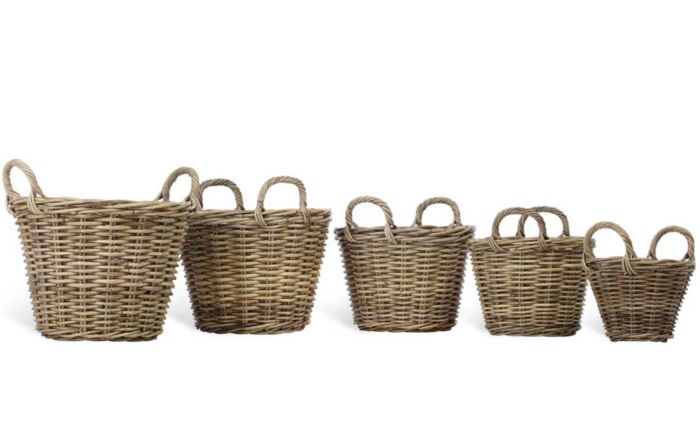Set of 5 Rattan Log Baskets-41140