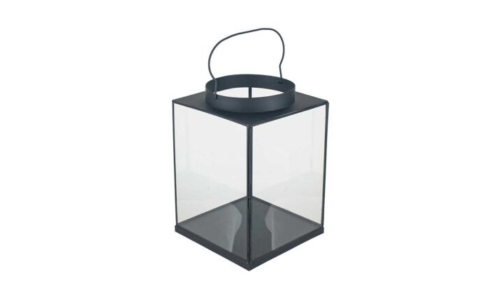 Pacific Lifestyle Matt Black Metal and Glass Small Square Lantern