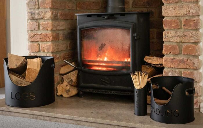 Hill Interiors Black Finish Logs & Kindling Buckets With Matchstick Holder