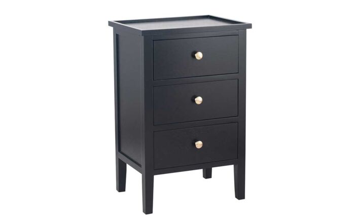 Pacific Lifestyle Chelmsford Satin Black Pine Wood 3 Drawer Bedside Unit-76-355-SB