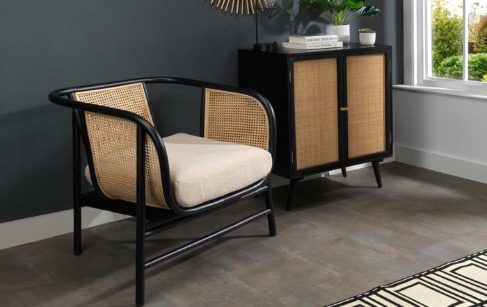 Desser Seoul Black Occasional Chair in Latte Fabric-200709 1