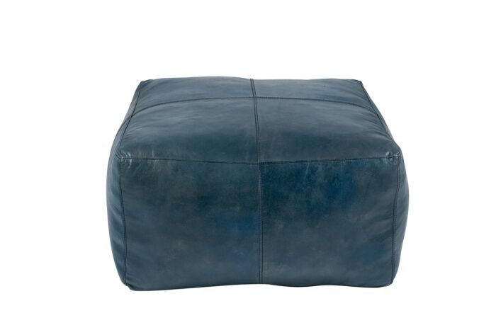 Pacific Lifestyle Matteo Prussian Blue Leather Square Pouffe-15-277-PB