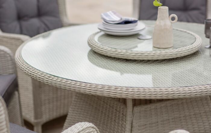Bramblecrest Chedworth 6 Seat Round Dining Set with Lazy Susan, Parasol & Base - Dove Grey-X21WCG140RD1