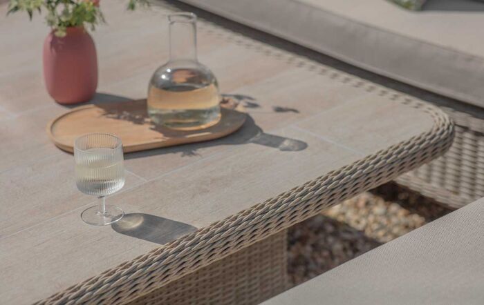 Bramblecrest Chedworth Reclining Square Sofa with Ceramic Adjustable Table & 2 Benches - Sandstone-X21WCWSQCDS4JR