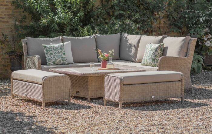 Bramblecrest Chedworth Reclining Square Sofa with Ceramic Adjustable Table & 2 Benches - Sandstone-X21WCWSQCDS4JR