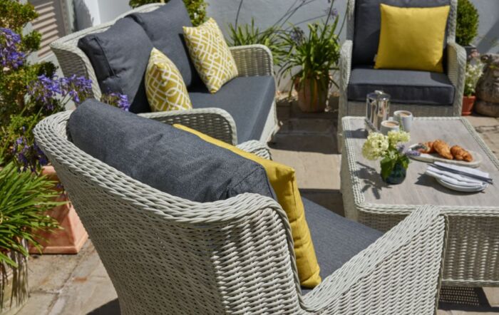 Bramblecrest Chedworth Rattan 2 Seat Sofa with 2 Armchairs and Rectangle Coffee Table - Dove Grey-X21WCGCS2C