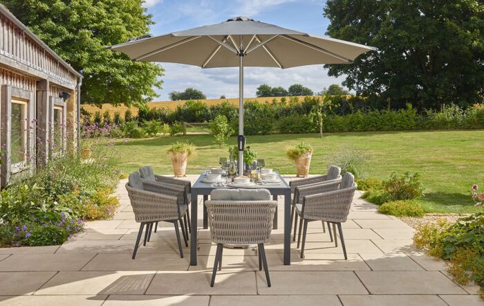 Bramblecrest Mauritius 6 Seater Rectangle Garden Dining Set & Parasol - Grey